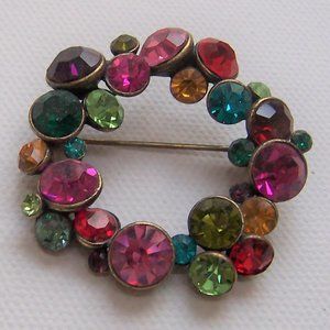 TALBOTS Colorful Gemstone Holiday Wreath Brooch
